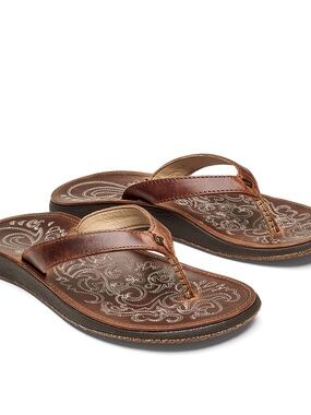 OluKai Paniolo Premium Leather Flip Flops-Natural NWT Size 9
